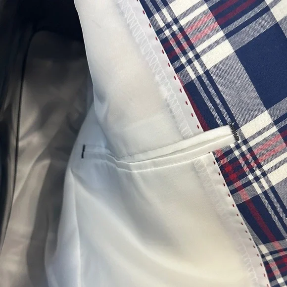 Paisley & Gray Dover Notch Jacket Navy and Red Plaid Blazer